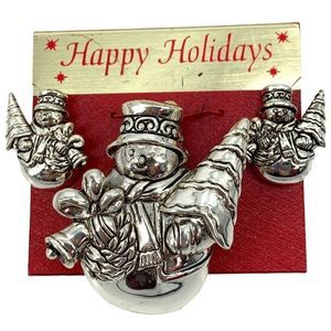 Christmas Vintage Holiday Snowmen Set Brooch Pendant earrings Fashion 2242